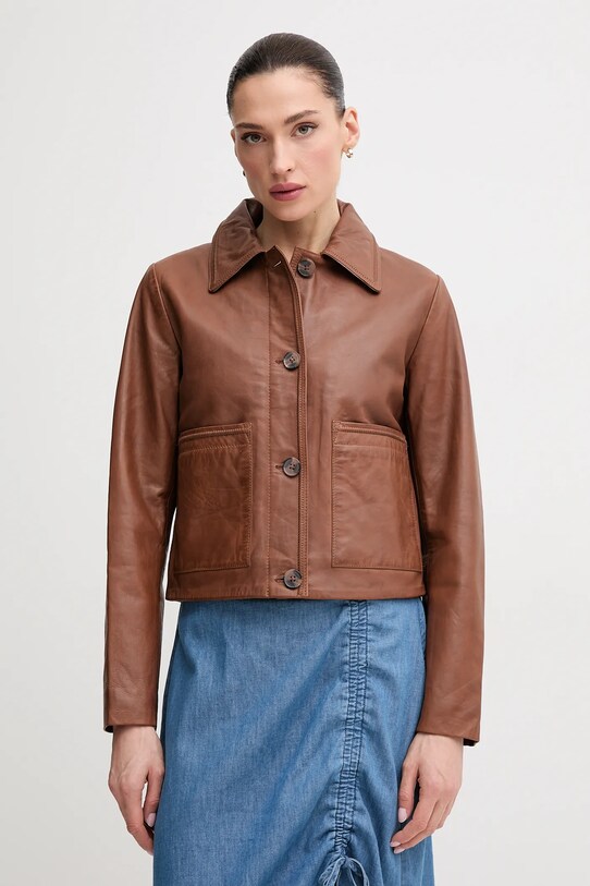 Pepe Jeans bőrdzseki HILLARY nem szigetelt barna PL402542