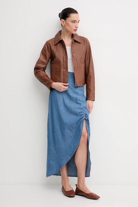 Pepe Jeans kurtka skórzana HILLARY PL402542 brązowy SS25