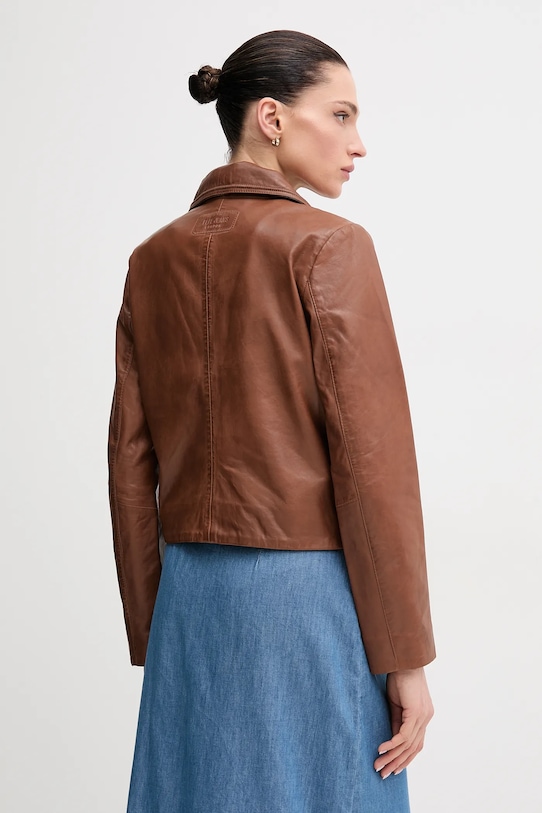 Odzież Pepe Jeans kurtka skórzana HILLARY PL402542 brązowy