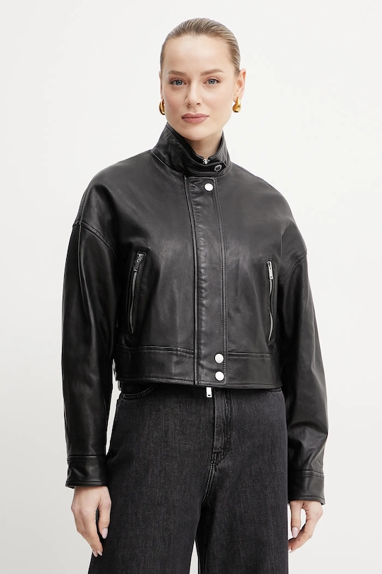 Kožená bunda Weekend Max Mara oversize čierna 2515441011600