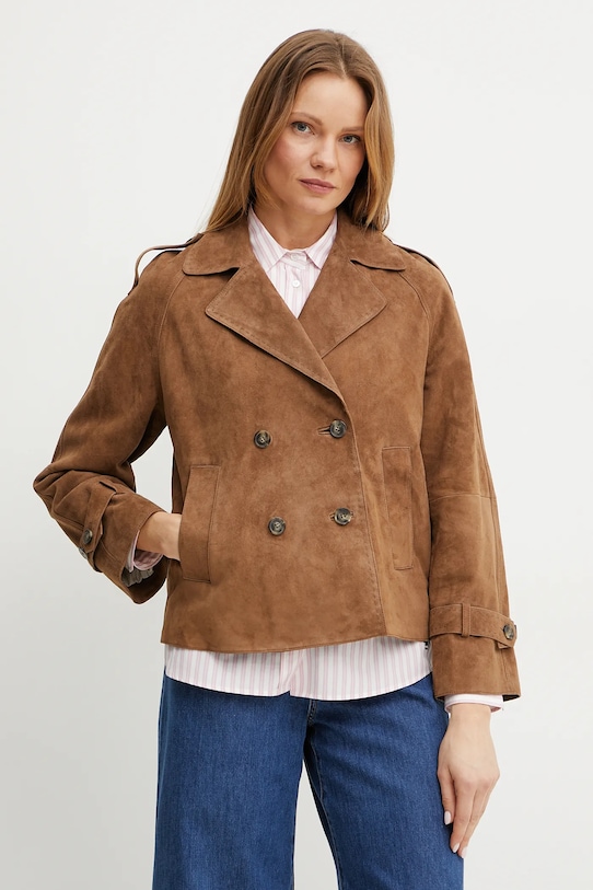 Weekend Max Mara geacă de piele cu captuseala maro 2515441051600