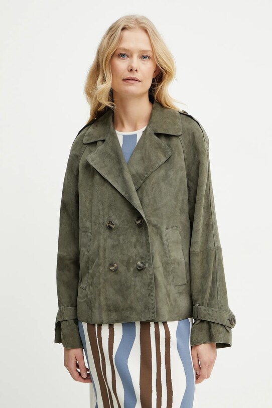 Weekend Max Mara geacă de piele cu captuseala verde 2515441051600