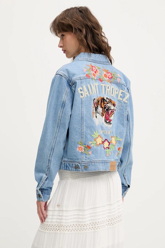 Superdry kurtka jeansowa bez kaptura niebieski W5011855A.D9H