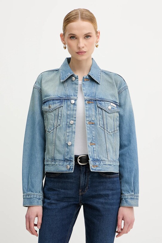 Calvin Klein Jeans kurtka jeansowa bez kaptura niebieski LV047B075G