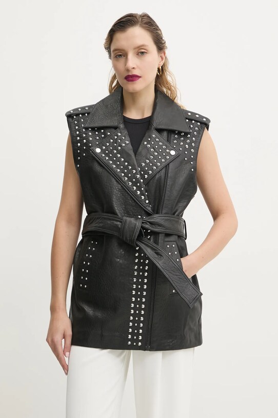 Bruuns Bazaar gilè in pelle non isolato nero BBW4350