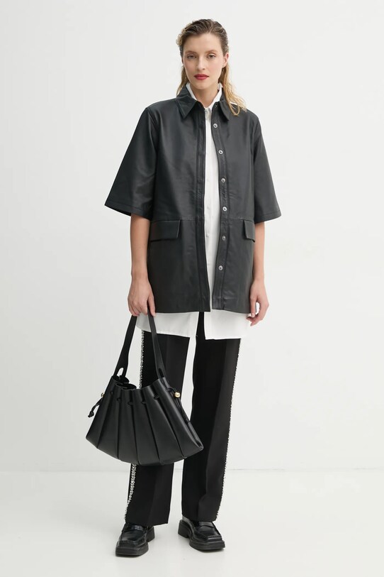 Шкіряна куртка Bruuns Bazaar BBW4358 чорний SS25