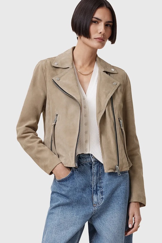 Semišová bunda AllSaints SUEDE bez kapucne béžová W097LB