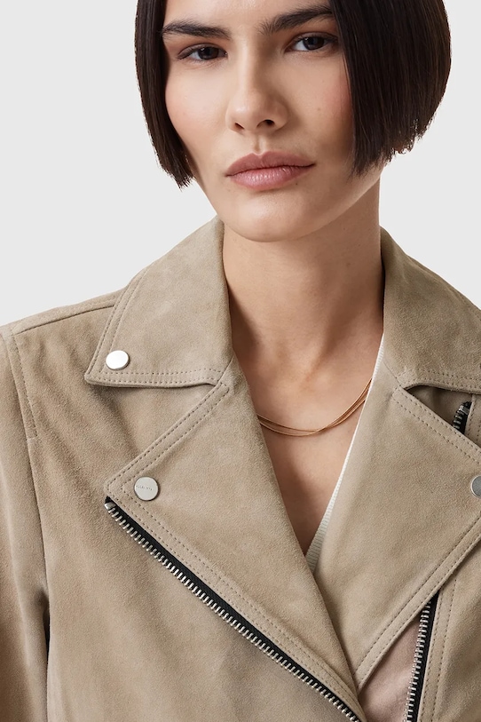 AllSaints geaca din piele intoarsa SUEDE W097LB bej SS25