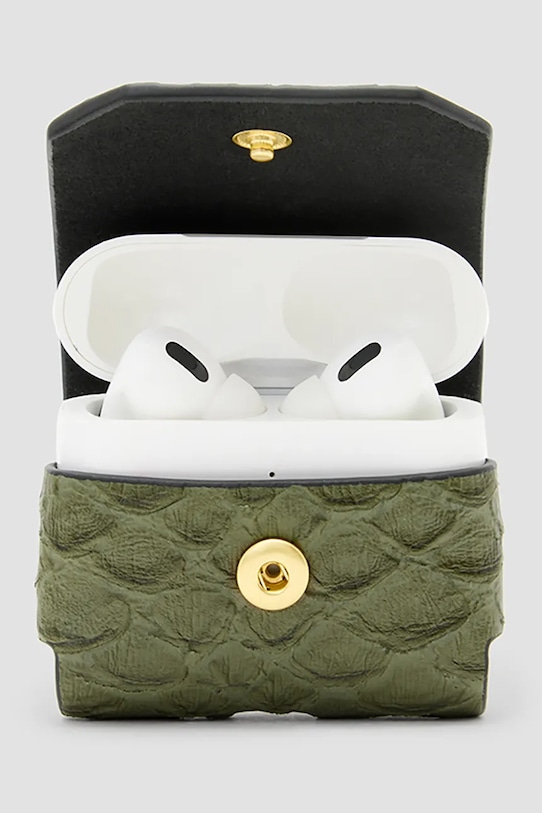 AllSaints husă airpod din piele AIRPOD W274XC verde SS25