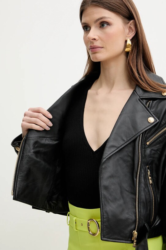 Just Cavalli geacă ramones de piele 78PAVP05.CP009 negru