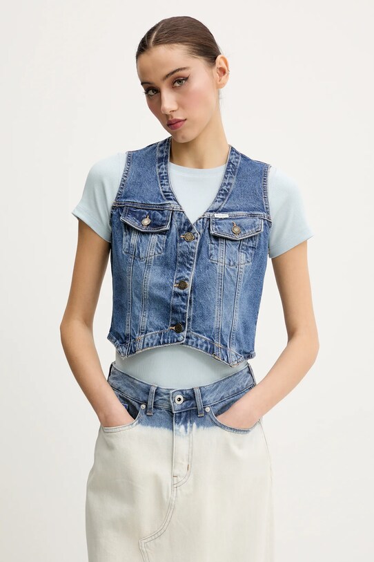 Guess Jeans vestă din denim necaptusit bleumarin W5GN74.D5M46