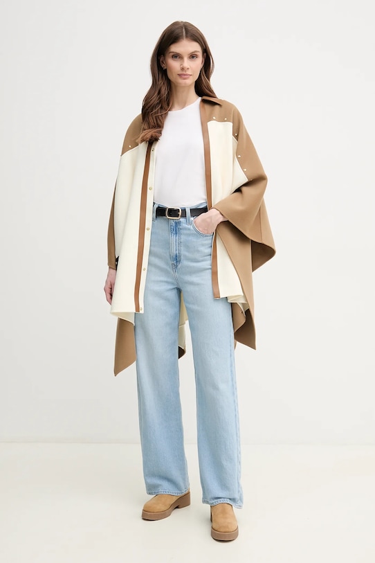 Шерстяное пончо MACKAGE MOLY бежевый SS25
