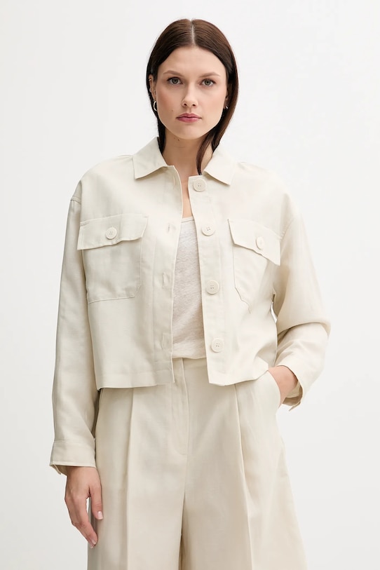 United Colors of Benetton kurtka z domieszką lnu nieocieplane beżowy 25BVDN08B