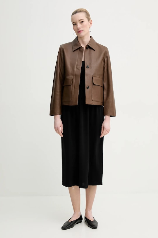 Kožená bunda Theory P0100405 hnedá SS25