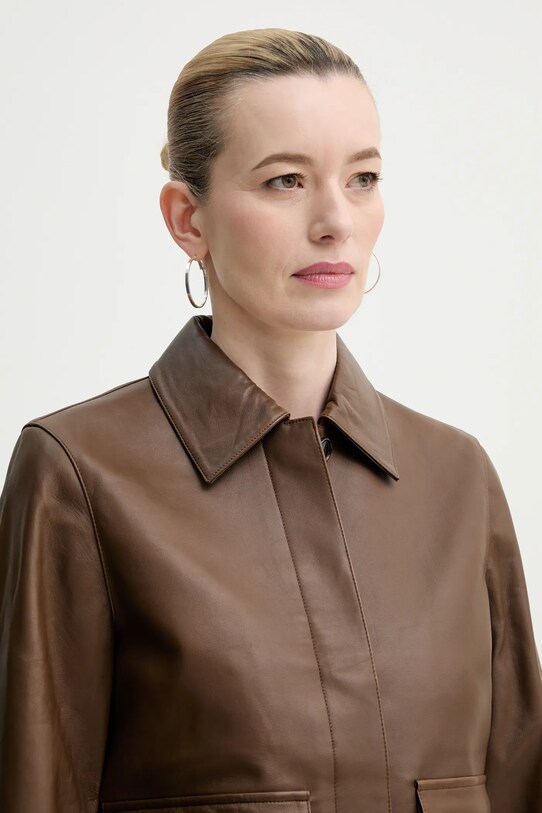 Kožená bunda Theory hnedá P0100405