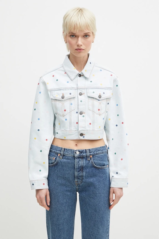 Bavlnená rifľová bunda Fiorucci Confetti Dot Cropped Denim bez kapucne modrá W02SPDJA308DN03DN08