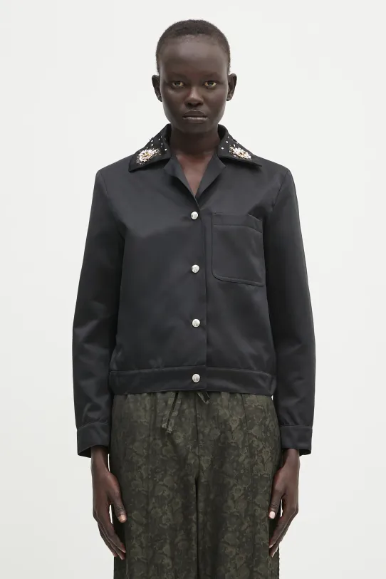 Wales Bonner kurtka Flora Jacket bez kaptura czarny WS25JA18.PL03.999