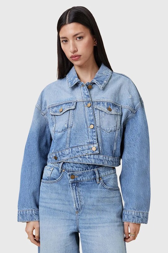 AllSaints geaca jeans AKI CROSSOVER necaptusit albastru W007OC