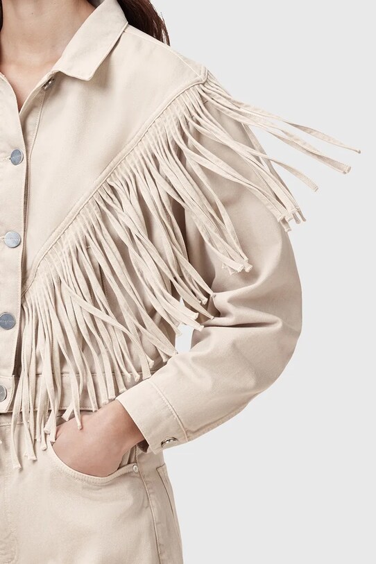 Îmbrăcăminte AllSaints jachetă de bumbac MARLENE FRNGE W057OC bej