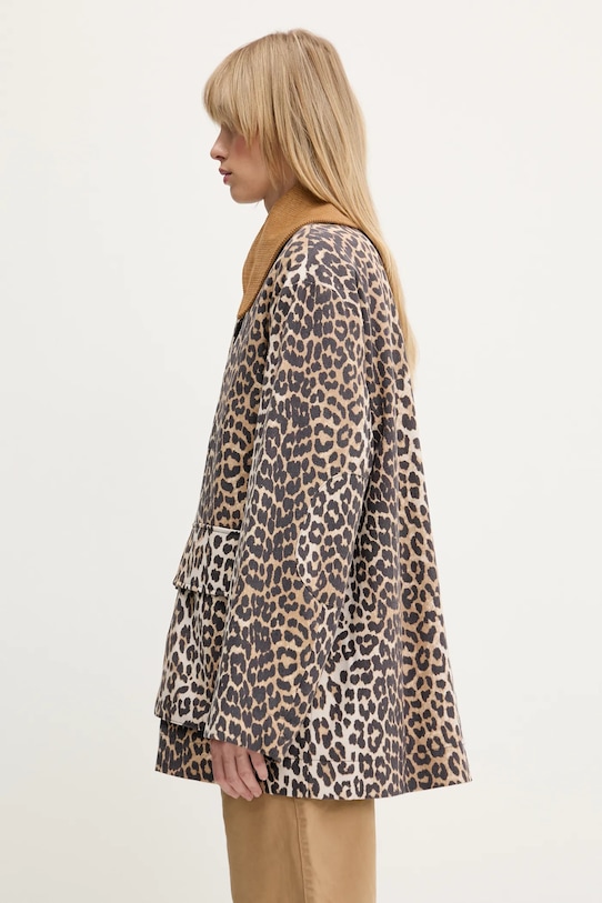 Яке GANNI Printed Canvas Midi W0391 кафяв SS25