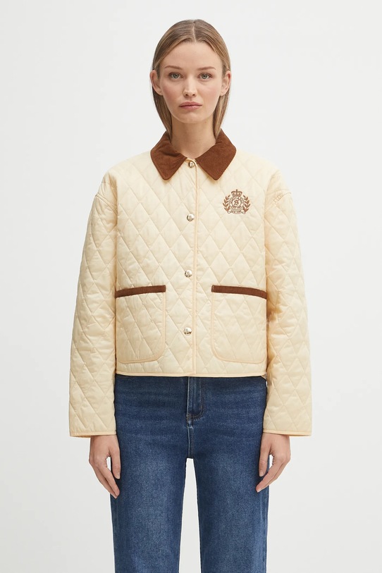 Sporty & Rich kurtka H&W Crest Nylon Cropped Quilted bez kaptura beżowy OW027620241CR01