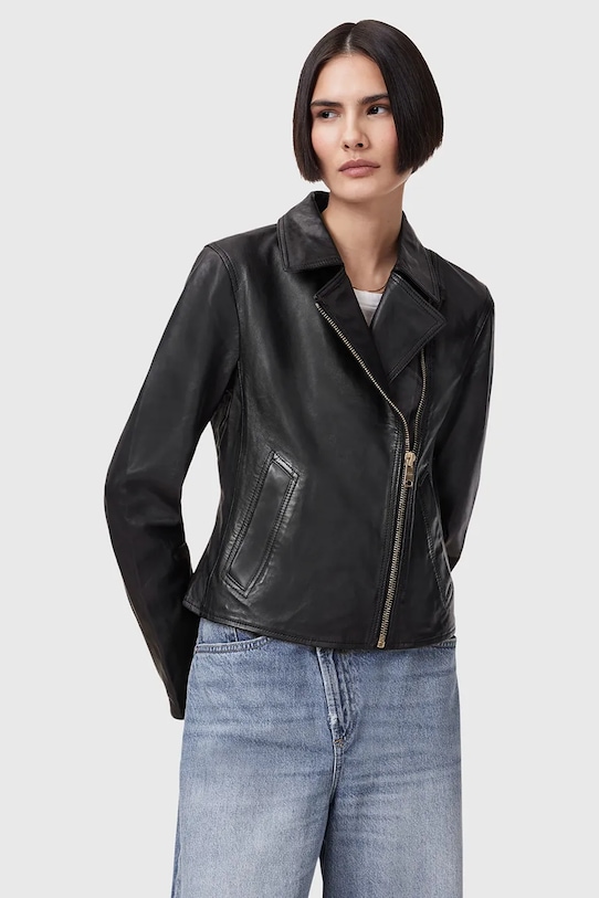 Δερμάτινο μπουφάν AllSaints VELA λείο δέρμα μαύρο W089LB