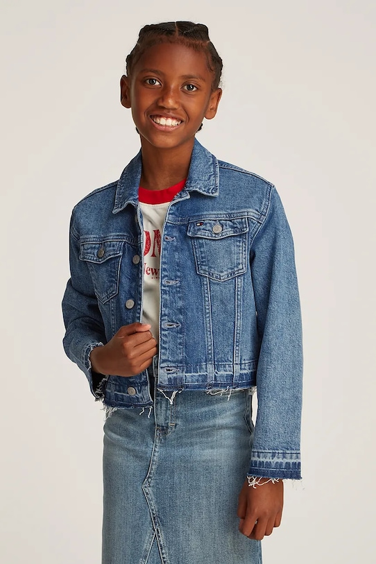 Tommy Hilfiger kurtka jeansowa dziecięca bez kaptura niebieski KG0KG08309.PPYA