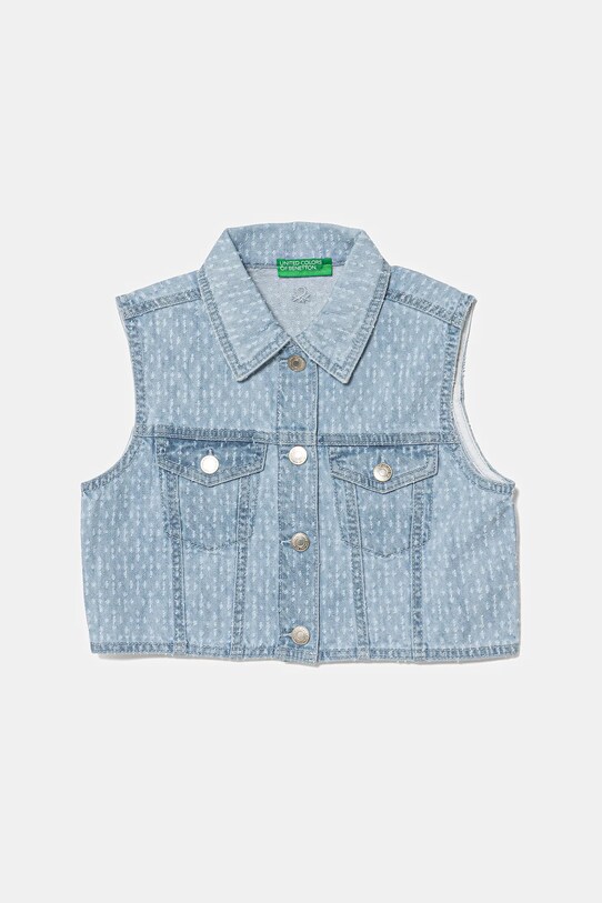 United Colors of Benetton kamizelka jeansowa dziecięca drobny wzór niebieski 22P6CJ011.G.Seasonal
