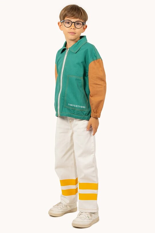 Tinycottons kurtka bawełniana dziecięca COLOR BLOCKED JACKET SS25.208 zielony