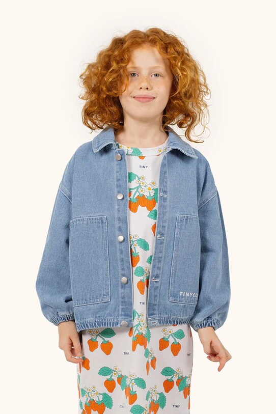 Tinycottons kurtka jeansowa dziecięca GRAPHIC DENIM JACKET bez kaptura niebieski SS25.241
