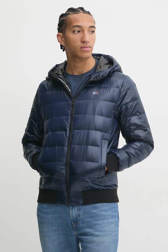 Пухова куртка Tommy Jeans з капюшоном темно-синій DM0DM20659