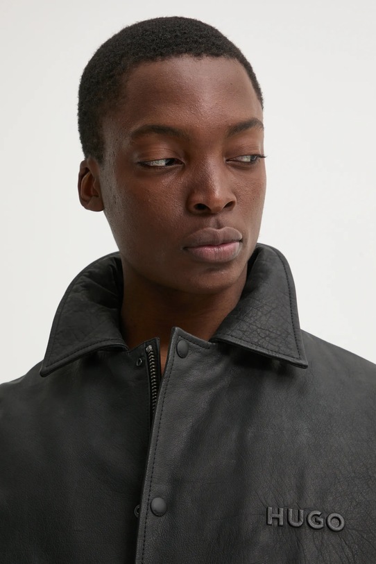 Δερμάτινο μπουφάν HUGO 50530811 μαύρο