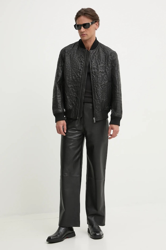 HUGO bőr bomberdzseki 50530821 fekete SS25