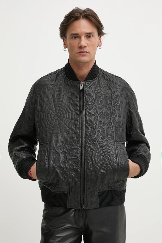 Kožená bunda bomber HUGO čierna 50530821