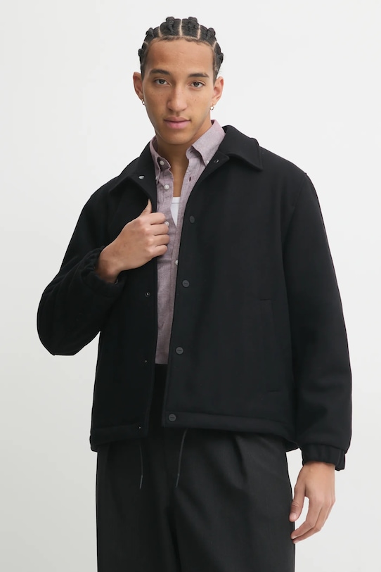 Μάλλινο μπουφάν HUGO μαλλί μαύρο 50530760