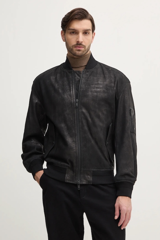 BOSS Orange kurtka bomber zamszowa nieocieplane czarny 50529780