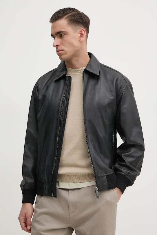 Kožna jakna BOSS Orange bez tople podstave crna 50530270