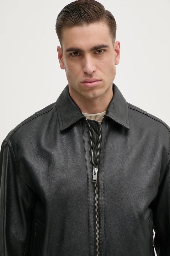 Kožna jakna BOSS Orange crna 50530270