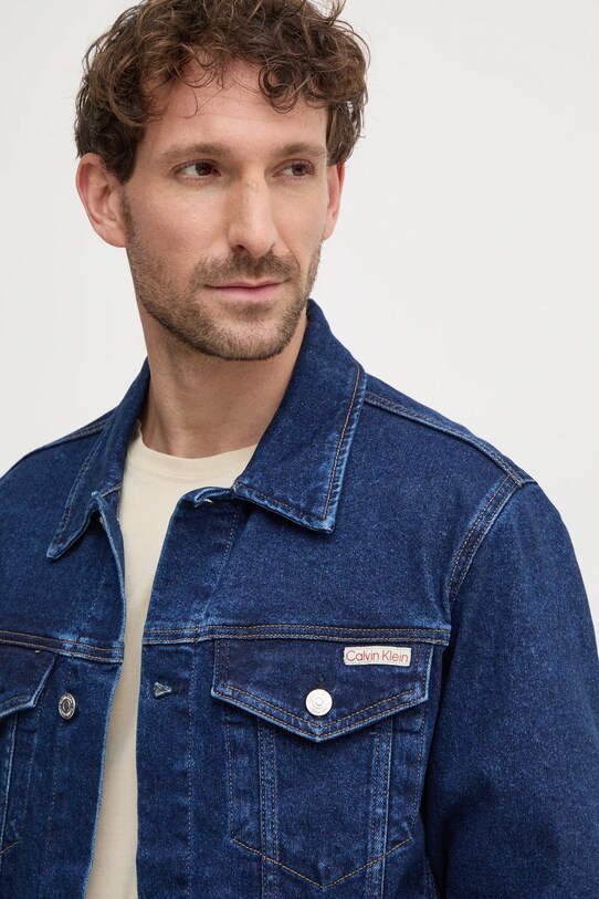 Rifľová bunda Calvin Klein Jeans tmavomodrá J30J326553