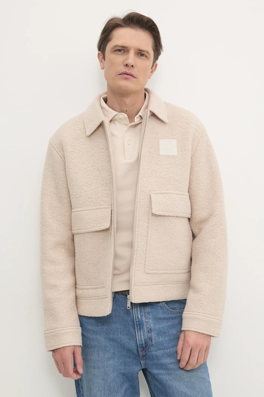 Calvin Klein Jeans gyapjú ingkabát nem szigetelt bézs J30J326707