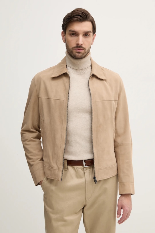 Semišová bunda BOSS bez kapuce béžová 50528014