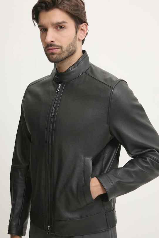 Kožená bunda BOSS čierna 50532475