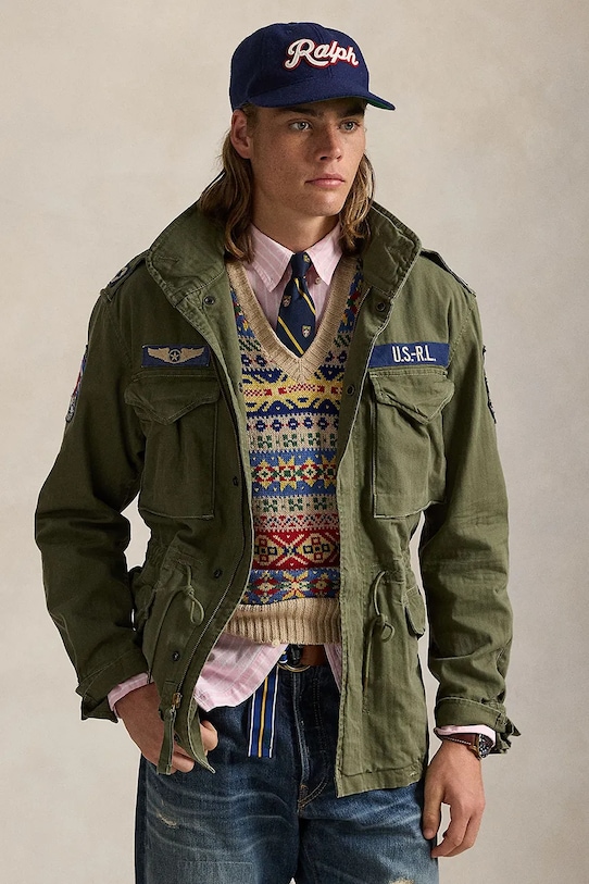 Polo Ralph Lauren kurtka bawełniana Icnc Fld Jkt Lined Field zielony 710961616