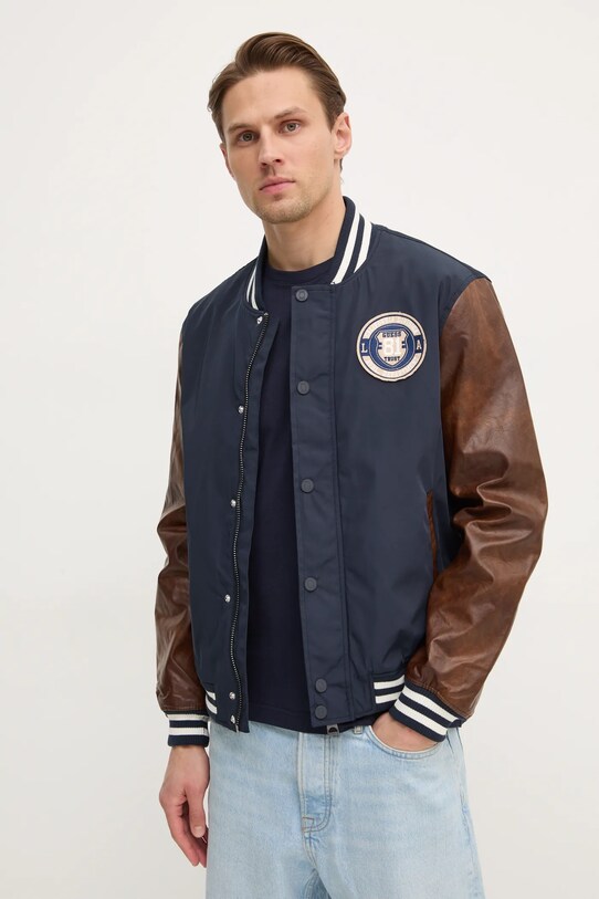 Guess geacă bomber VARSITY cu captuseala bleumarin M5RL19.WGU82