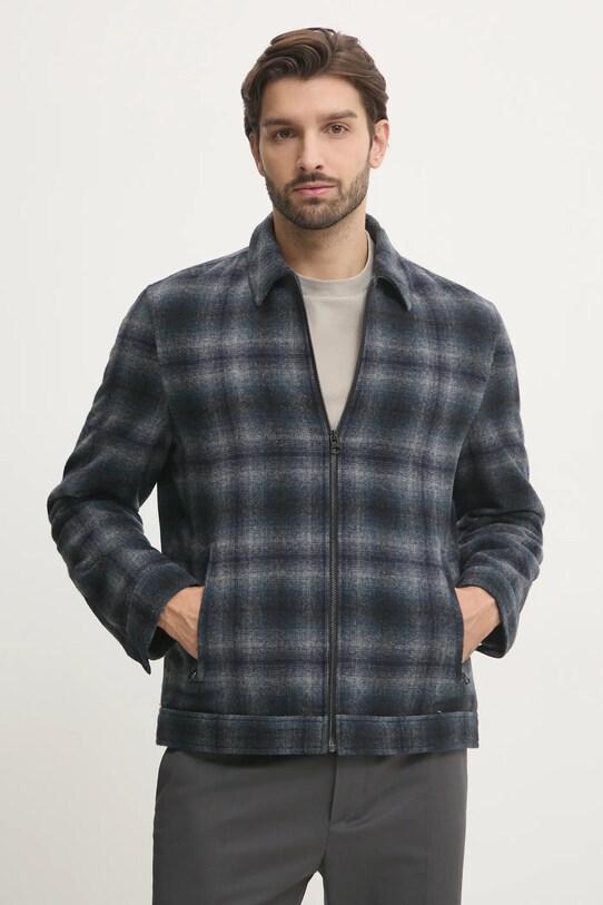Vlnené košeľové sako Pepe Jeans MARRINGTON bez kapucne tmavomodrá PM403055