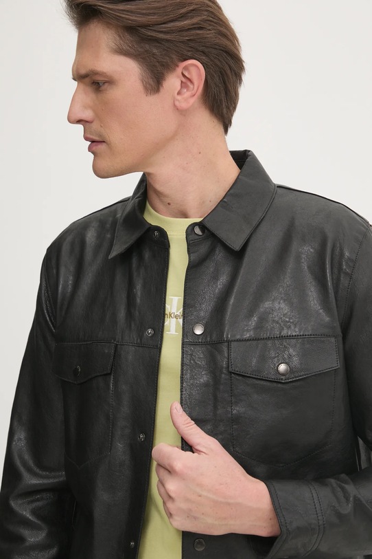 Kožená bunda Pepe Jeans MOORE V2 čierna PM403059