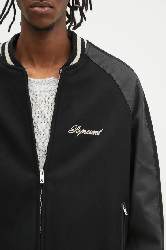 Vlněná bomber bunda Represent Raglan Varsity Jacket černá MLM1803.01