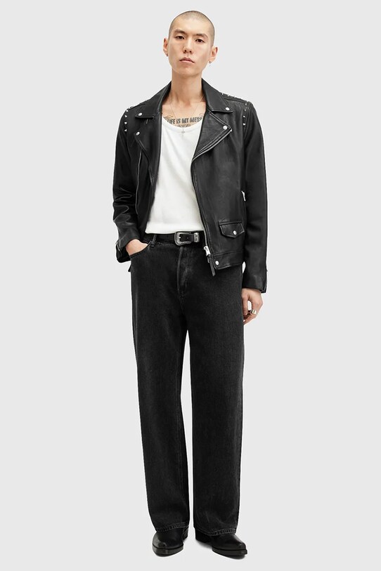 Kožená bunda AllSaints CROW čierna M053LB