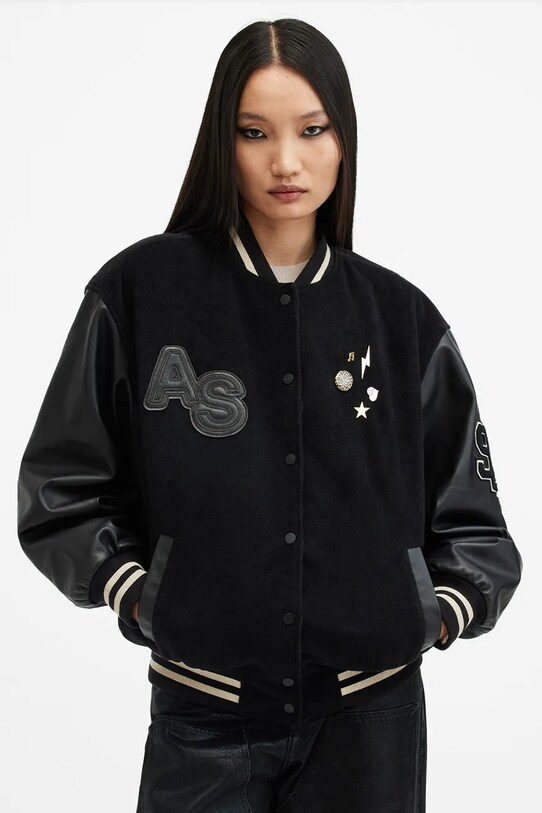 Куртка-бомбер AllSaints VALERIA лицьова шкіра чорний W094LB