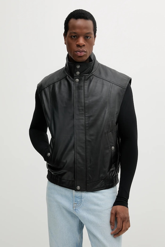 Kožená vesta Versace Jeans Couture nezateplené černá 78GAVP00.CPPS3